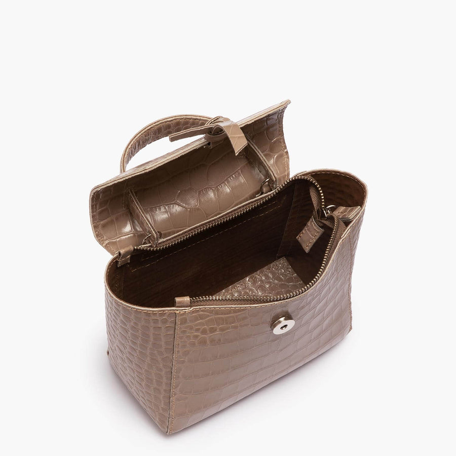 Siena Mini Leather Satchel Crossbody Bag - Fango Croc Print