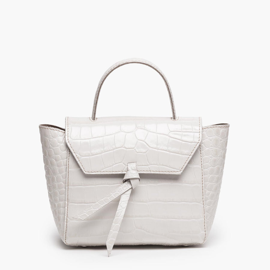 mini satchel bag cream white croc print leather crossbody purse
