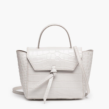 mini satchel bag cream white croc print leather crossbody purse with shoulder strap