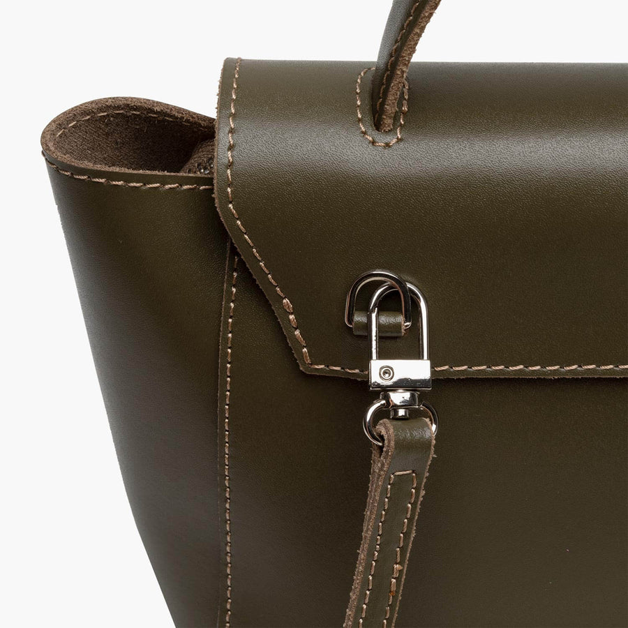 mini satchel bag olive green leather crossbody purse with shoulder strap