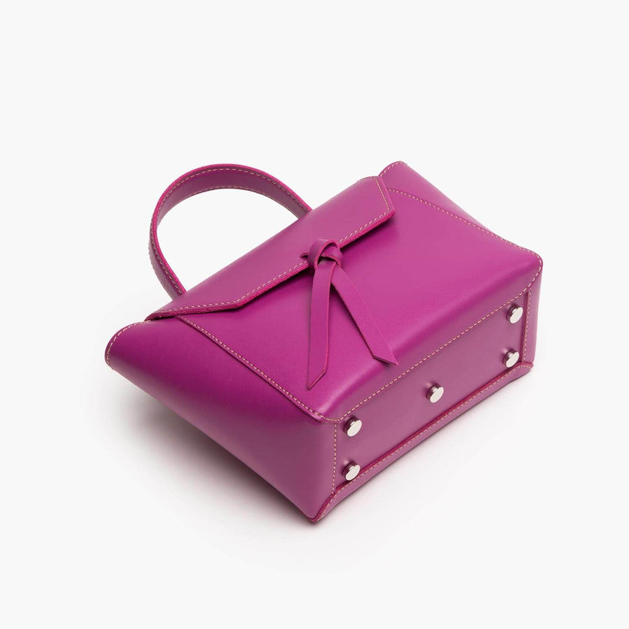 mini satchel bag magenta pink leather crossbody purse with metal feet