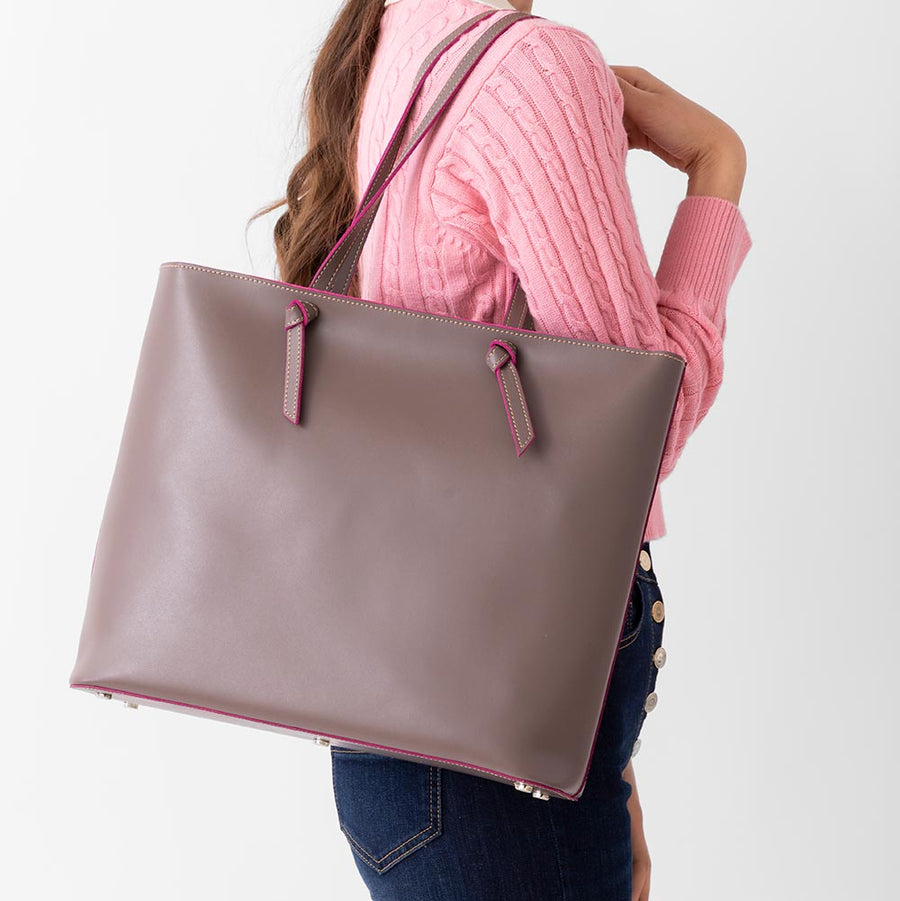 Milan - Soft Leather Tote Bag in Dark Taupe