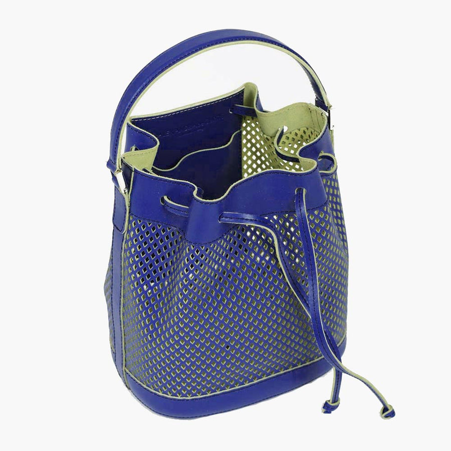 Bella Leather Bucket Bag - Blue Perforated, Alexandra de Curtis