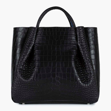 large black leather crocodile embossed print tote bag purse
