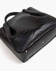large black leather crocodile embossed print tote bag purse with metal feet