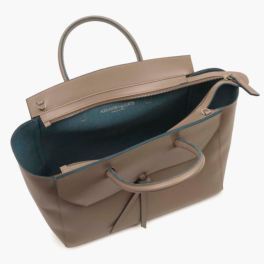 Loren Large Leather Tote Bag - Fango