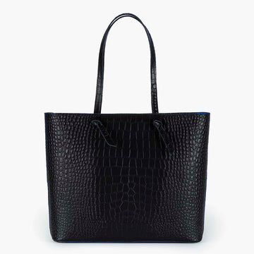 Milano Large Leather Shoulder Tote Bag - Black Croc Print
