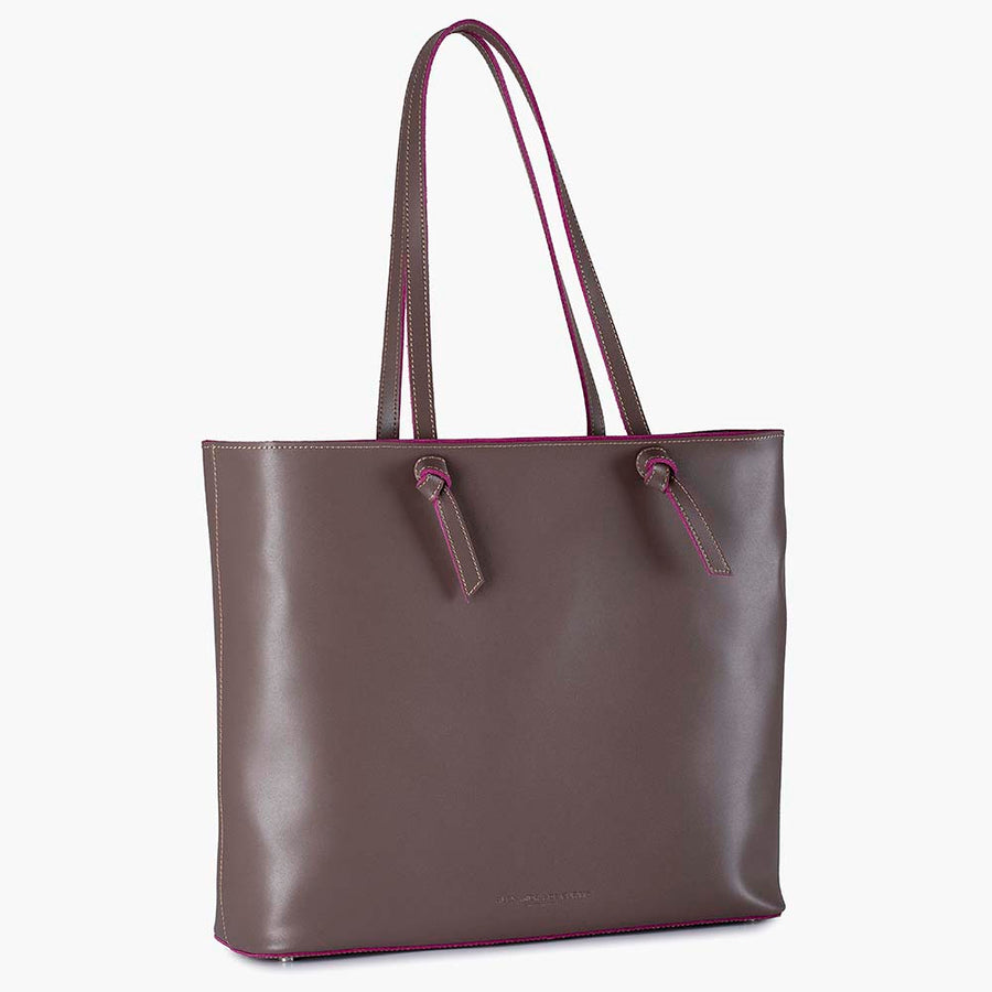 Milano Large Leather Shoulder Tote Bag - Taupe