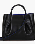 medium black leather tote bag purse with shoulder strap