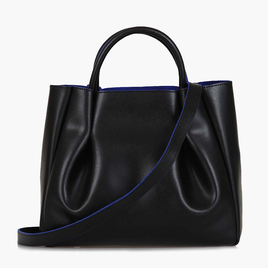 medium black leather tote bag purse with shoulder strap