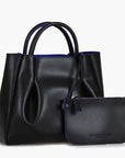 medium black leather tote bag purse with small pouch