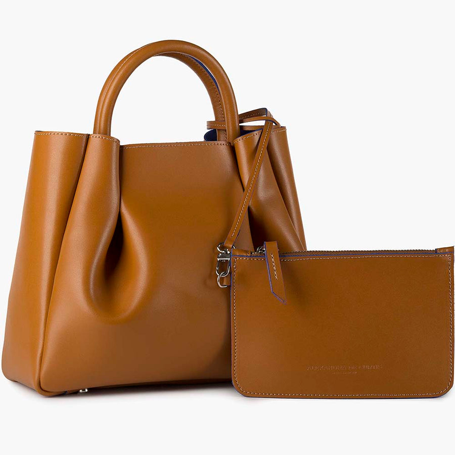 Amalfi Midi Leather Tote Bag - Cognac