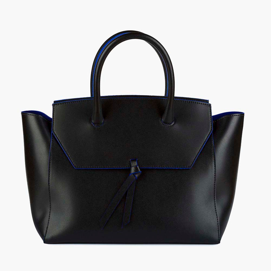Loren Midi Leather Tote Bag - Black