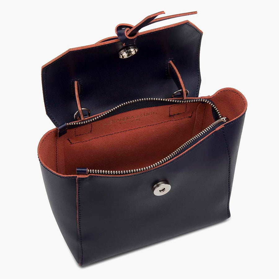Siena Mini Leather Satchel Crossbody Bag - Navy