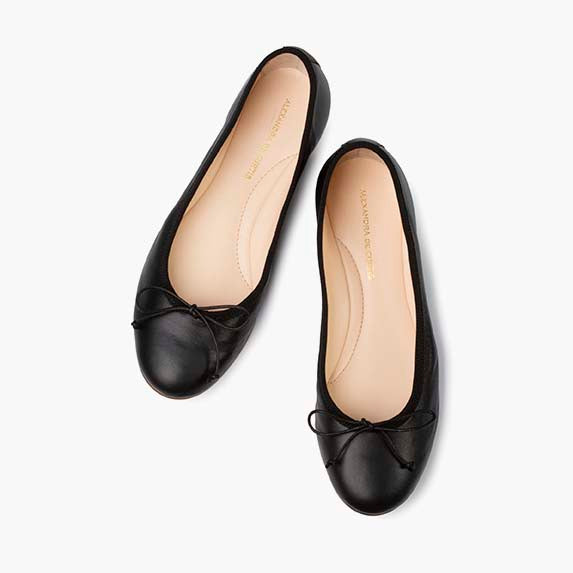 Livia Leather Ballet Flat Shoes - Black