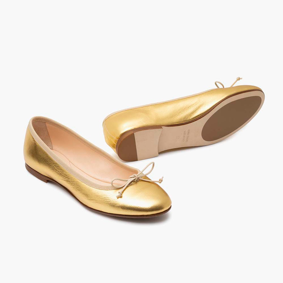Livia Leather Ballet Flat Shoes - Gold