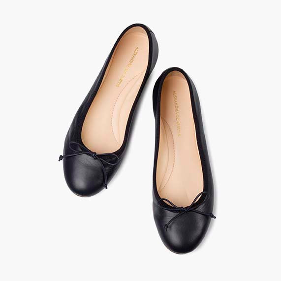 Livia Leather Ballet Flat Shoes - Navy