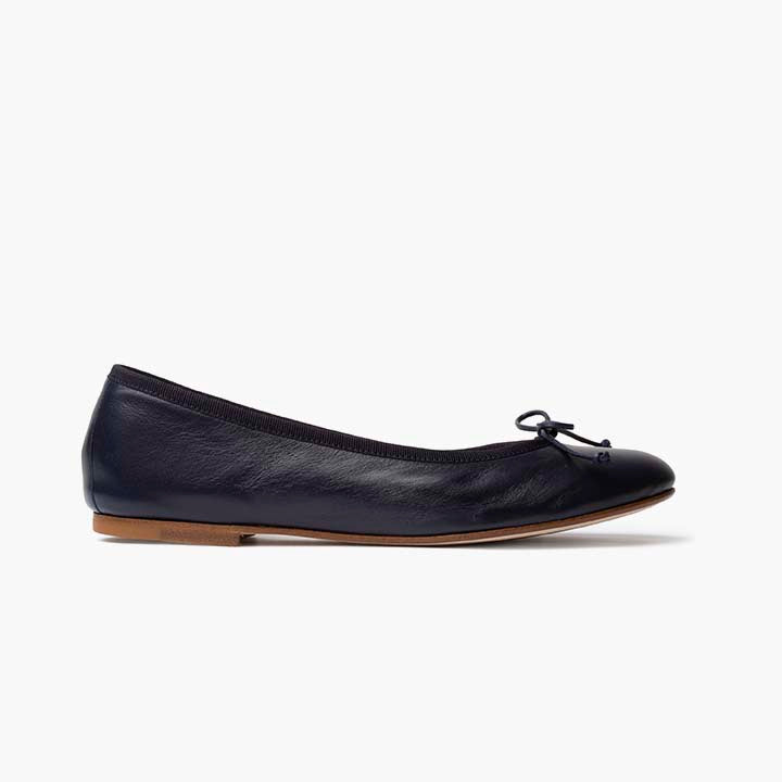 Livia Leather Ballet Flat Shoes - Navy