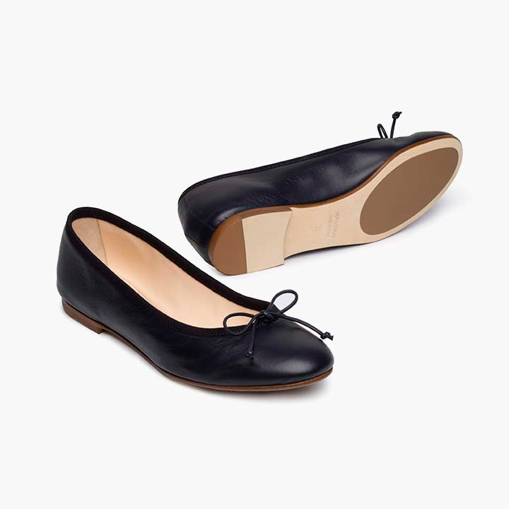 Livia Leather Ballet Flat Shoes - Navy