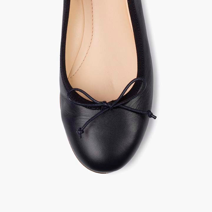 Livia Leather Ballet Flat Shoes - Navy