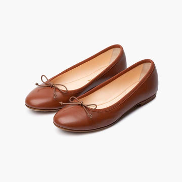 Livia Leather Ballet Flat Shoes - Saddle Brown