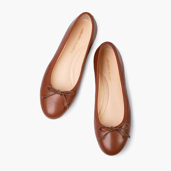 Livia Leather Ballet Flat Shoes - Saddle