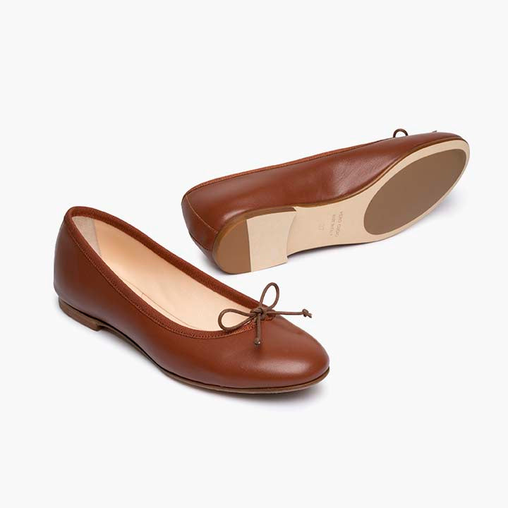 Livia Leather Ballet Flat Shoes - Saddle
