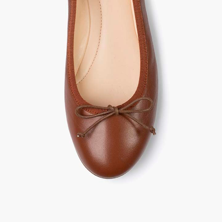 Livia Leather Ballet Flat Shoes - Saddle