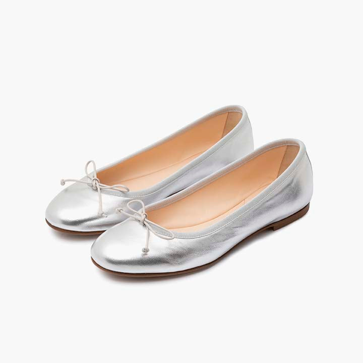 Livia Leather Ballet Flat Shoes - Silver