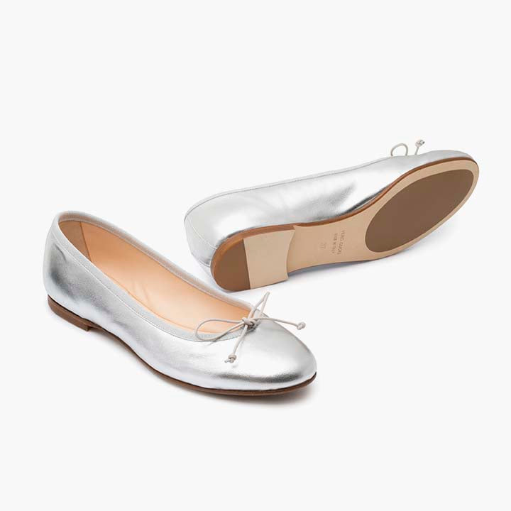 Livia Leather Ballet Flat Shoes - Silver